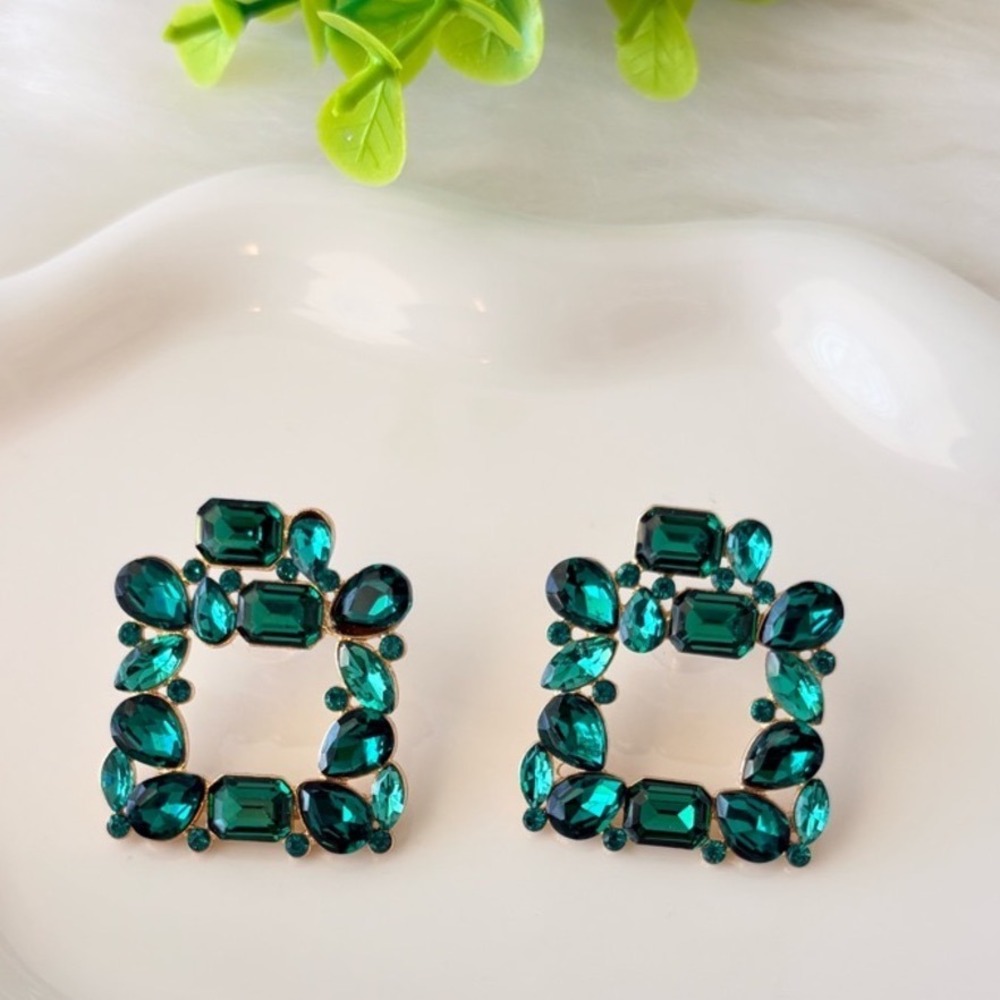 Emerald Green Crystal Square Drop Earrings - Women‎ Jewelry